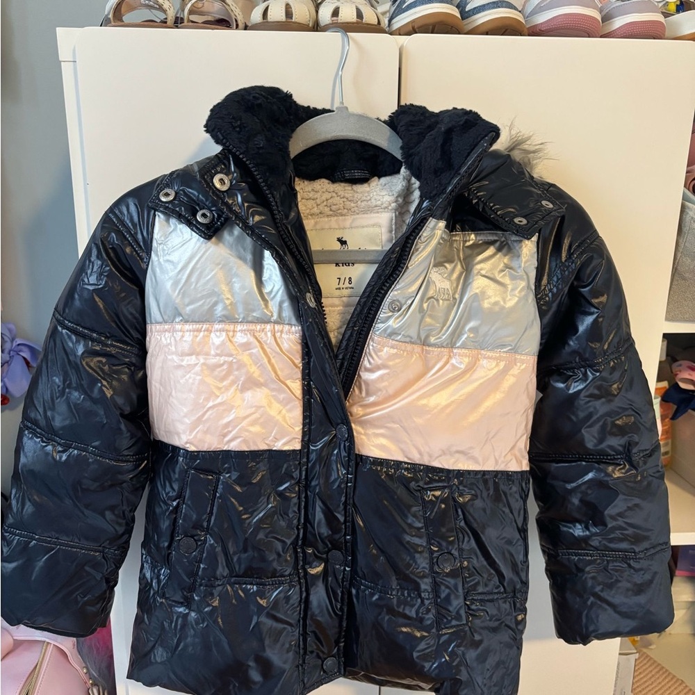 Kids' Black and Pink Puffer Jacket